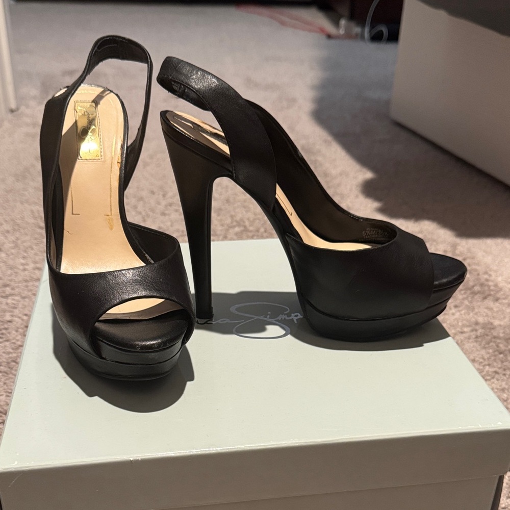 Jessica Simpson Black Peep-Toe Heels